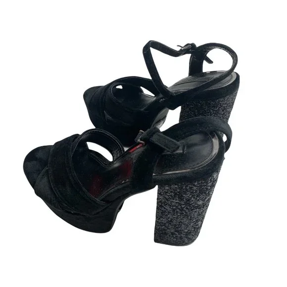 Prima Donna velvet black sandals glitter heels size 37 (7) - Picture 5 of 7